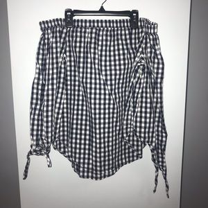 Navy and White Checkered off the shoulder …